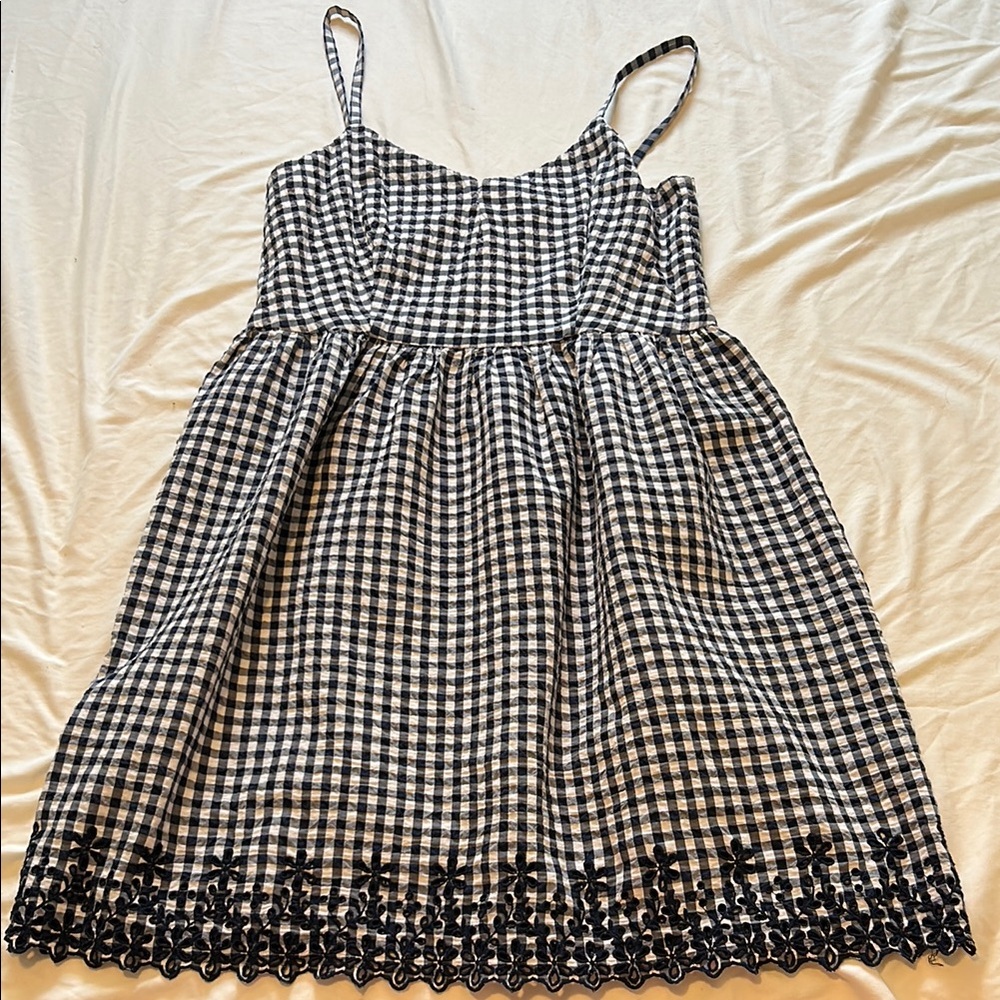 Black & White Gingham Mini Dress with Scalloped Hem
